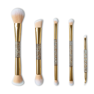 Double Ended Travel Makeup Brush Set 5pcs Transparent Glitter Plastic Handle