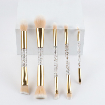 Double Ended Travel Makeup Brush Set 5pcs Transparent Glitter Plastic Handle