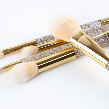 Double Ended Travel Makeup Brush Set 5pcs Transparent Glitter Plastic Handle