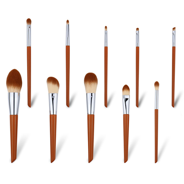 Set Of Ten Makeup Brushes Set Vegan Synthetic Fibres High Gloss