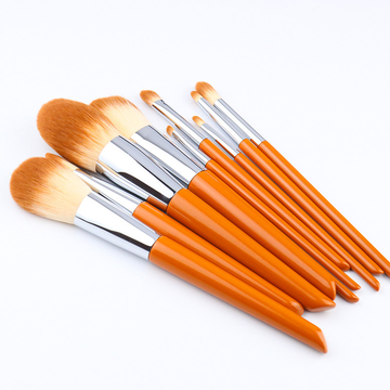 Set Of Ten Makeup Brushes Set Vegan Synthetic Fibres High Gloss