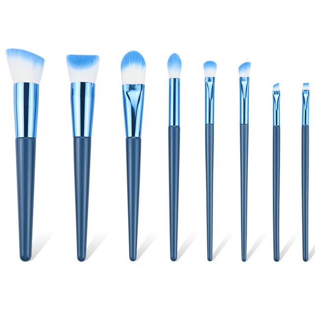 8pcs Blue Makeup Brush Set With Soft Fluffy Bristles