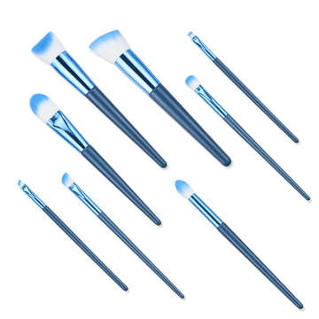 8pcs Blue Makeup Brush Set With Soft Fluffy Bristles